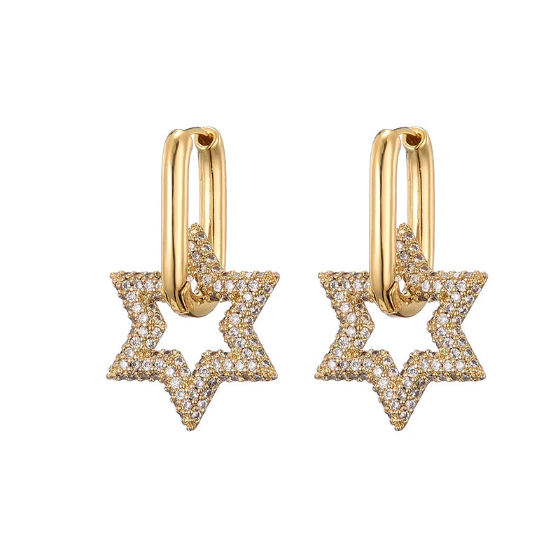 Zircon Star Geometric Hoop Earrings for Women