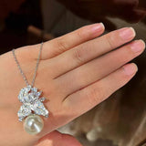 925 Silver Zircon Pearl Pendant Set Vintage Jewelry