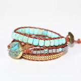 Unique Natural Stones Leather Cuff Bracelet Vintage Weaving Statement Chain Wrap