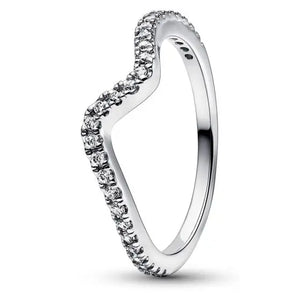 925 Silver High Logo 1:1 Pave Wave Love Ring DIY Ladies Jewelry Gift