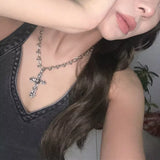 Vintage Cross Pendants Necklace for Women Kpop Punk Chain Necklaces