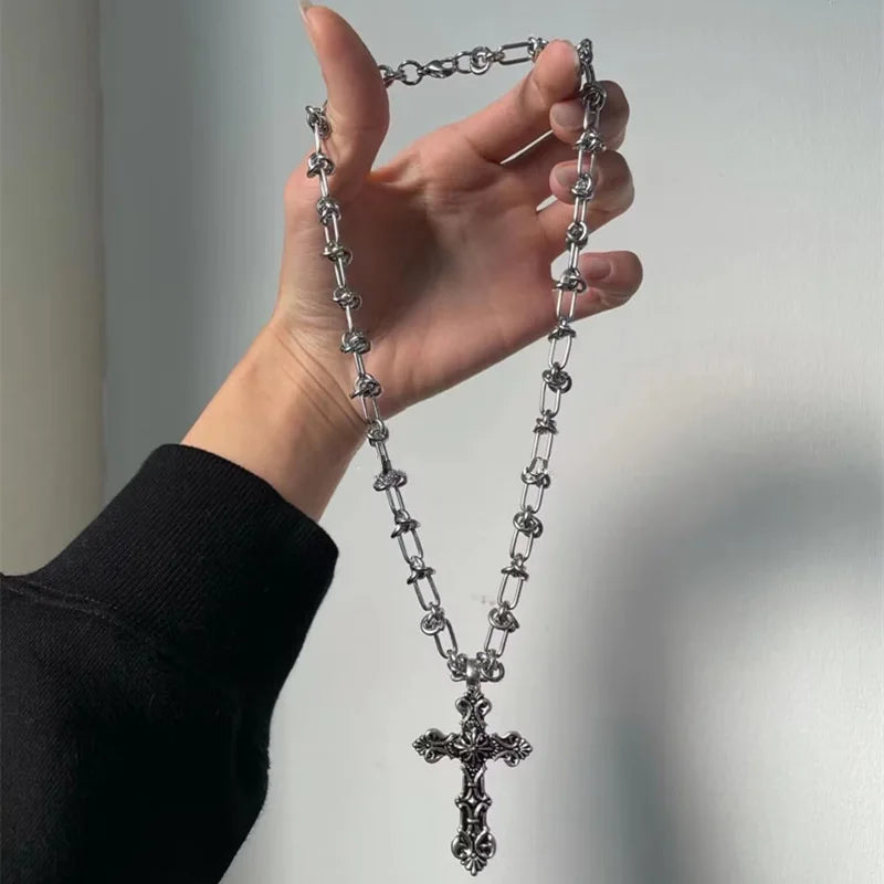 Vintage Cross Pendants Necklace for Women Kpop Punk Chain Necklaces