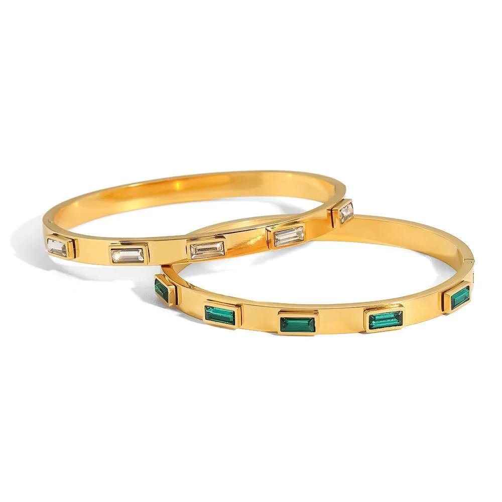 Green Crystal Bangle Stainless Steel Bracelet for Women