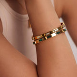 Green Crystal Bangle Stainless Steel Bracelet for Women