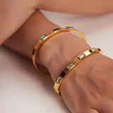 Green Crystal Bangle Stainless Steel Bracelet for Women