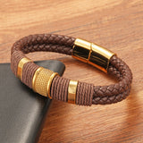 Vintage Multilayer Brown Leather Men Bracelet Stone Bead Bracelet