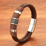 Vintage Multilayer Brown Leather Men Bracelet Stone Bead Bracelet