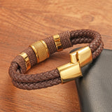 Vintage Multilayer Brown Leather Men Bracelet Stone Bead Bracelet