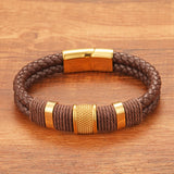 Vintage Multilayer Brown Leather Men Bracelet Stone Bead Bracelet