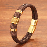 Vintage Multilayer Brown Leather Men Bracelet Stone Bead Bracelet