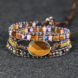 Vintage Natural Stone Bead Tiger Eye Stone Charm Wrap Bracelet