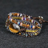 Vintage Natural Stone Bead Tiger Eye Stone Charm Wrap Bracelet