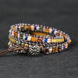 Vintage Natural Stone Bead Tiger Eye Stone Charm Wrap Bracelet