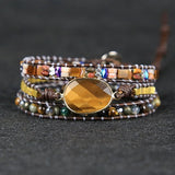 Vintage Natural Stone Bead Tiger Eye Stone Charm Wrap Bracelet