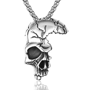 Vintage Skeleton Head Pendant Necklace Halloween Personalized Half Face Alloy
