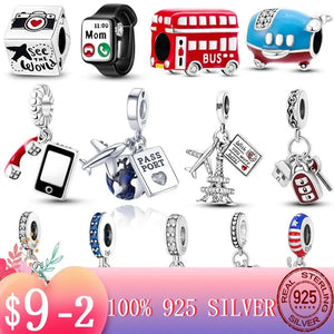 Vintage Travel Charm 925 Silver Beads for Bracelet Necklace Pendant Jewelry