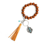 Vintage Pendant Denim Keychain Turquoise Accessory Wooden Beaded Bracelet