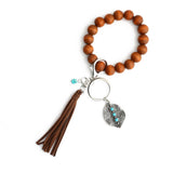 Vintage Pendant Denim Keychain Turquoise Accessory Wooden Beaded Bracelet