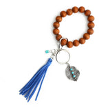 Vintage Pendant Denim Keychain Turquoise Accessory Wooden Beaded Bracelet