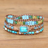 Vintage Natural Stones Beads 3 Strand Wrap Bracelet Bohemia Jewelry