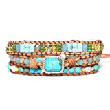Vintage Natural Stones Beads 3 Strand Wrap Bracelet Bohemia Jewelry