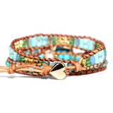 Vintage Natural Stones Beads 3 Strand Wrap Bracelet Bohemia Jewelry