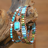 Vintage Natural Stones Beads 3 Strand Wrap Bracelet Bohemia Jewelry