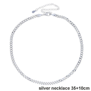5mm Cuban Link Chain Women Silver Charm Set