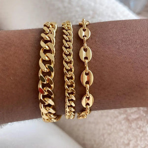 5mm Cuban Link Chain Women Silver Charm Set