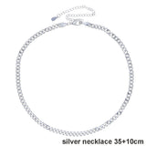 5mm Cuban Link Chain Women Silver Charm Set