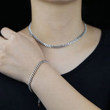 5mm Cuban Link Chain Women Silver Charm Set