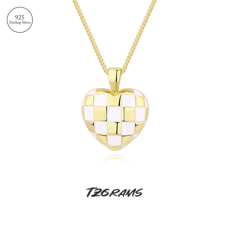 Heart Shape Checkerboard Silver Necklace for Women