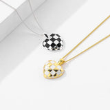 Heart Shape Checkerboard Silver Necklace for Women