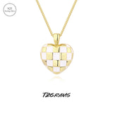Heart Shape Checkerboard Silver Necklace for Women
