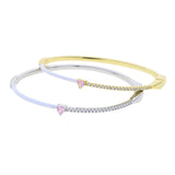 Enamel Cuff Bracelet with Pink Heart Zircon Charm Bangle