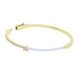 Enamel Cuff Bracelet with Pink Heart Zircon Charm Bangle