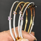 Enamel Cuff Bracelet with Pink Heart Zircon Charm Bangle