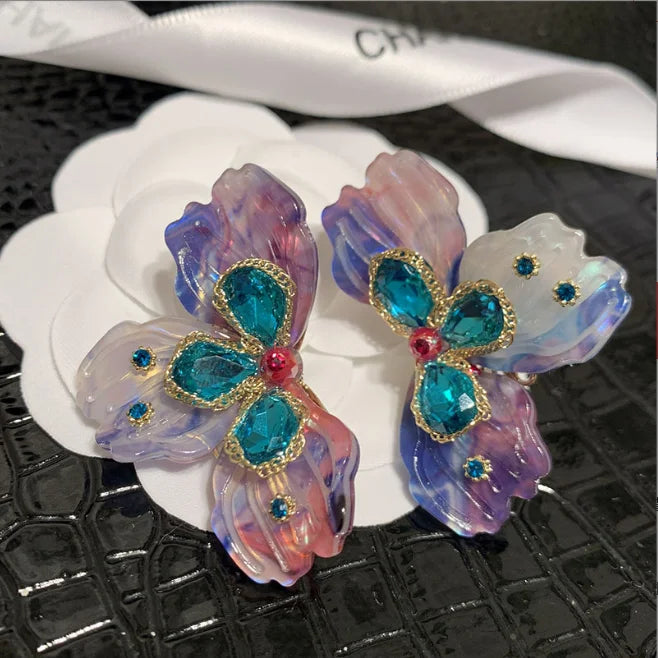 Colorful Gradient Flower Earrings S925 Silver Baroque Shell Earrings