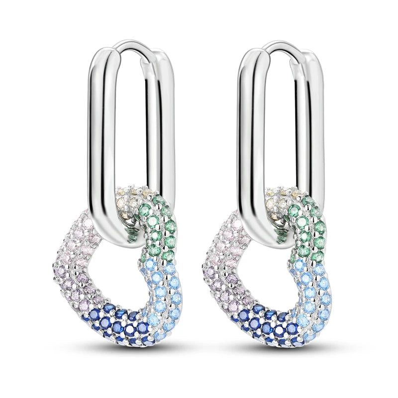 Heart CZ Zircon Silver Hoop Earring for Women