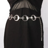 Women Belt Hip Hop High Waist Chain Belt Gothic Moon Sliver Pendant Belt