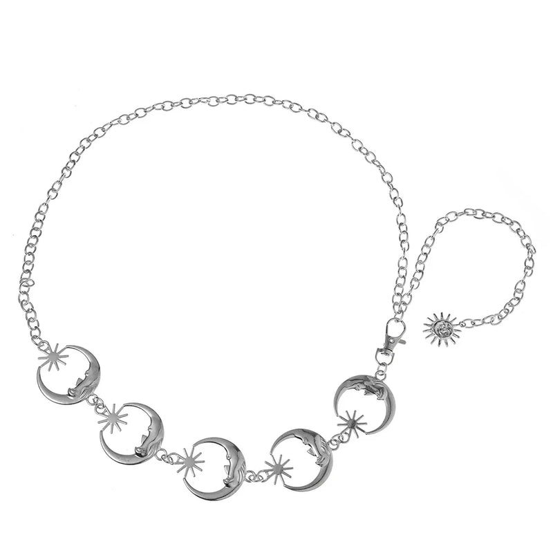 Women Belt Hip Hop High Waist Chain Belt Gothic Moon Sliver Pendant Belt