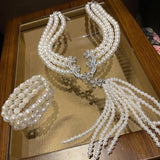 Pearl Tassel Flower Necklace Wedding Dress Bridal Matching Set