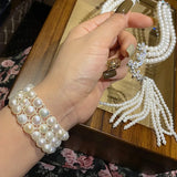 Pearl Tassel Flower Necklace Wedding Dress Bridal Matching Set