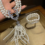 Pearl Tassel Flower Necklace Wedding Dress Bridal Matching Set