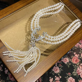 Pearl Tassel Flower Necklace Wedding Dress Bridal Matching Set