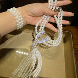 Pearl Tassel Flower Necklace Wedding Dress Bridal Matching Set