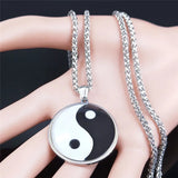 Yin Yang Gossip Stainless Steel Chain Necklace Men Women Silver BL20S03