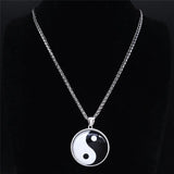 Yin Yang Gossip Stainless Steel Chain Necklace Men Women Silver BL20S03