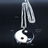 Yin Yang Gossip Stainless Steel Chain Necklace Men Women Silver BL20S03