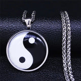 Yin Yang Gossip Stainless Steel Chain Necklace Men Women Silver BL20S03